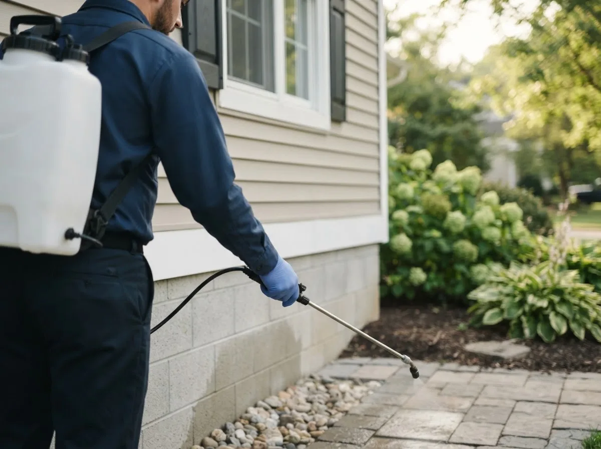 Pest control technician inspecting a home in Manton, MI